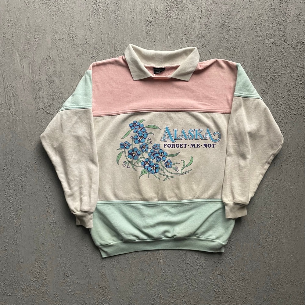 Vintage Alaska Forget Me Not Pullover Sweatshirt Mens XL Multi 90s Diport USA